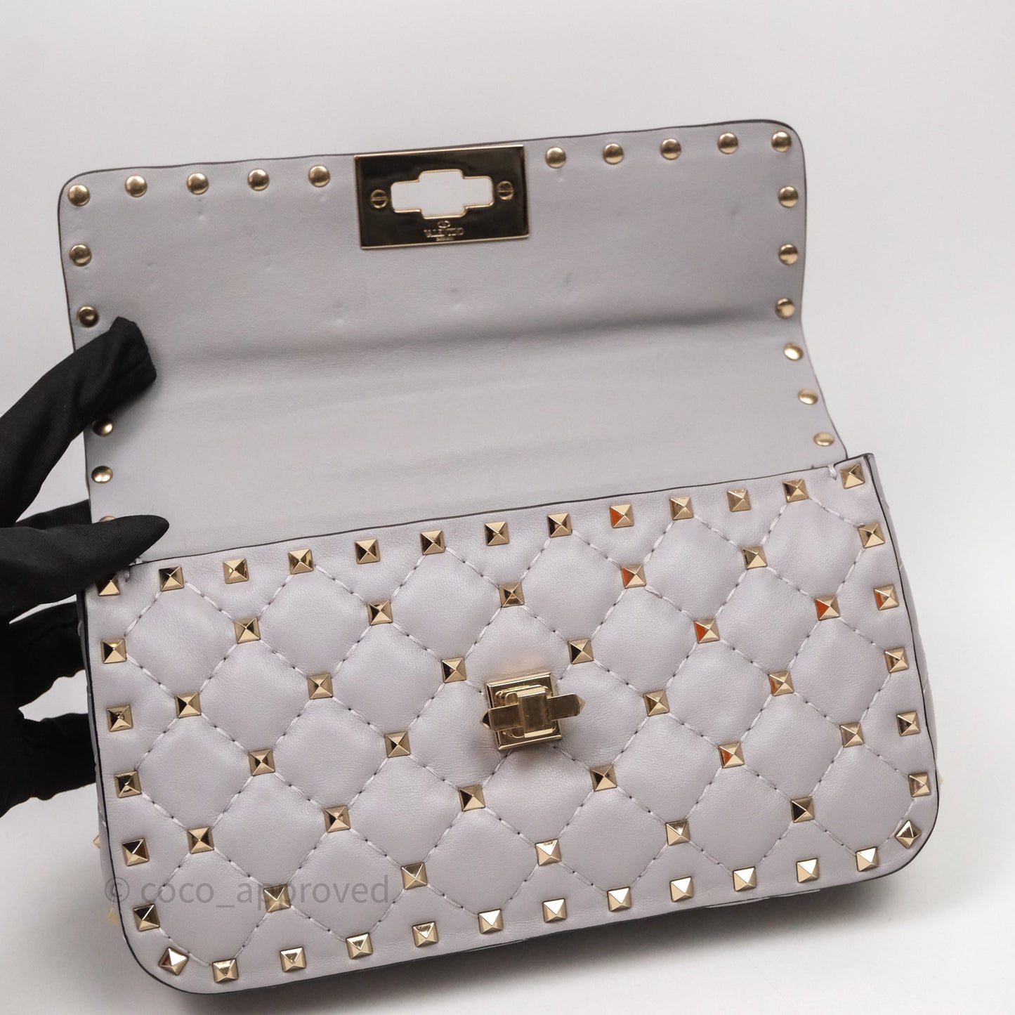 Valentino Small Nappa Rockstud Spike Bag Grey Gold Hardware