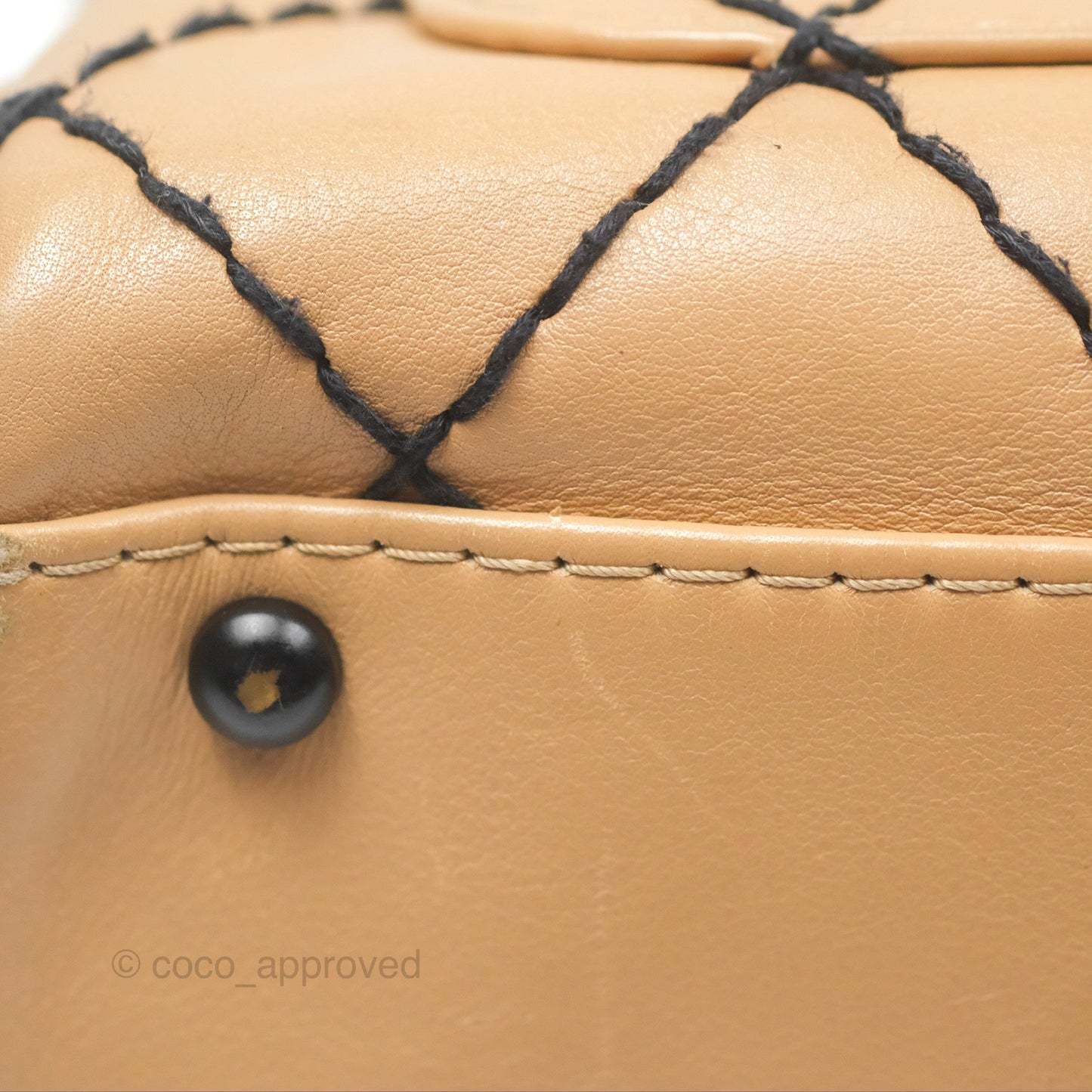Chanel Contrast Stitch Surpique Bowler Bag Beige Calfskin Matte Black Hardware