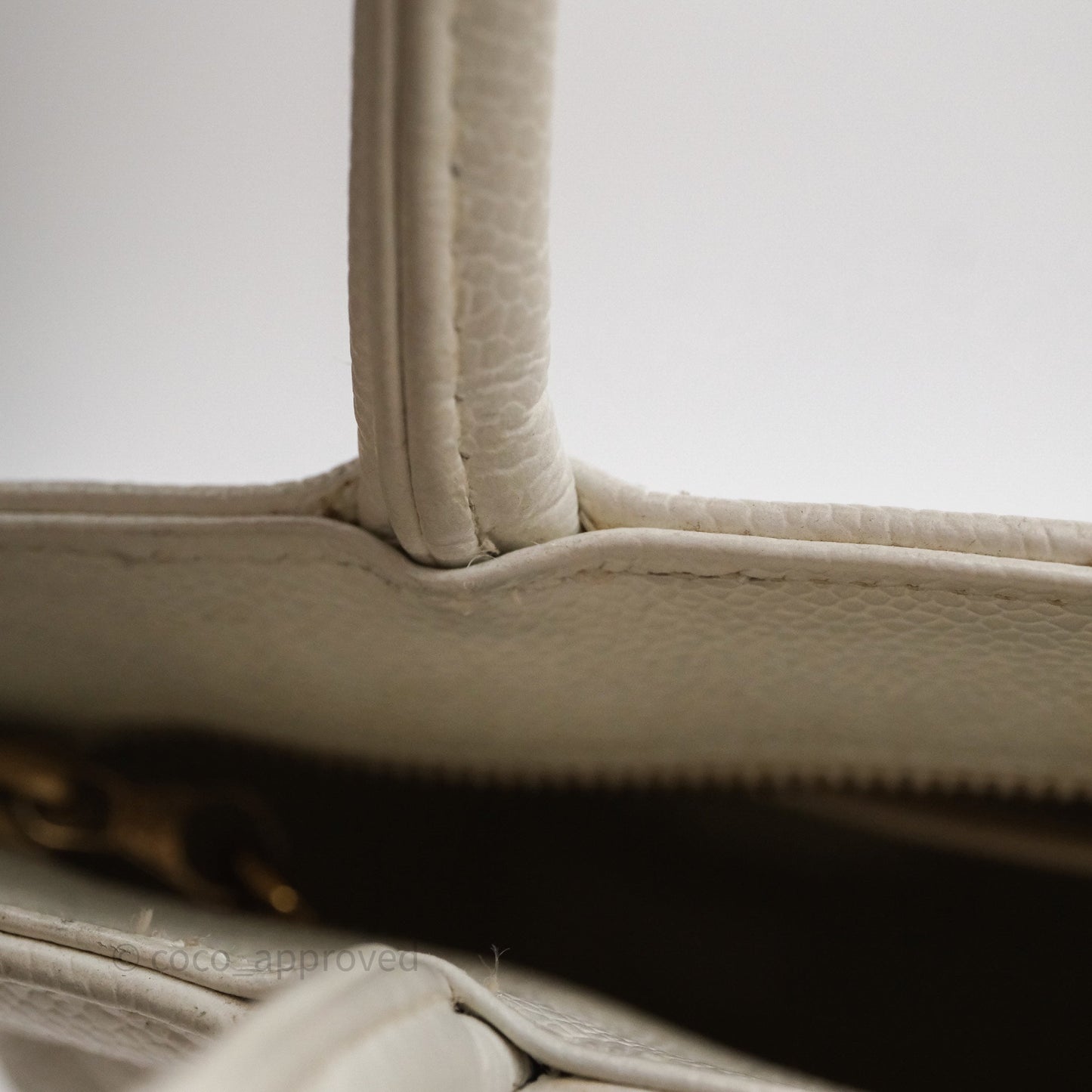Chanel Vintage Medallion CC White Caviar Tote Bag Gold Hardware
