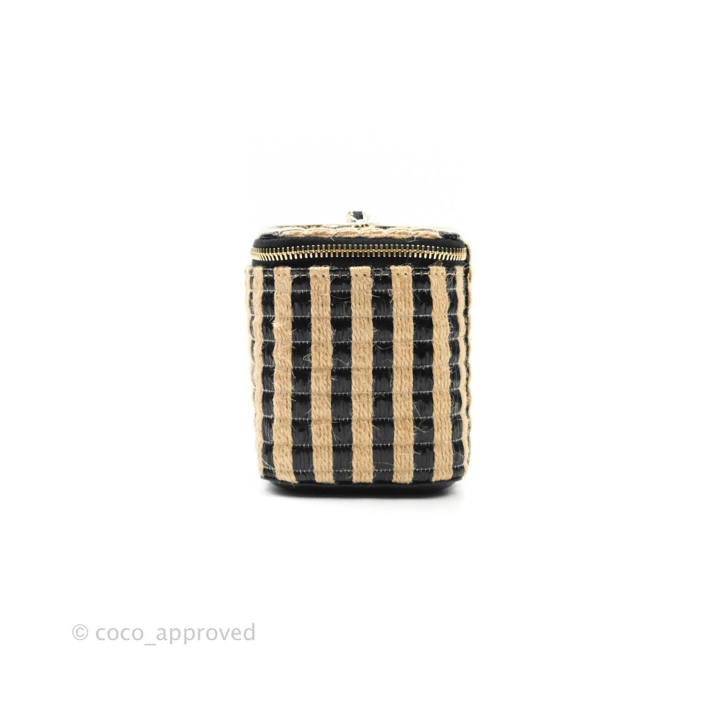 Chanel Vanity with Chain Raffia Jute Thread Black & Beige Gold Hardware