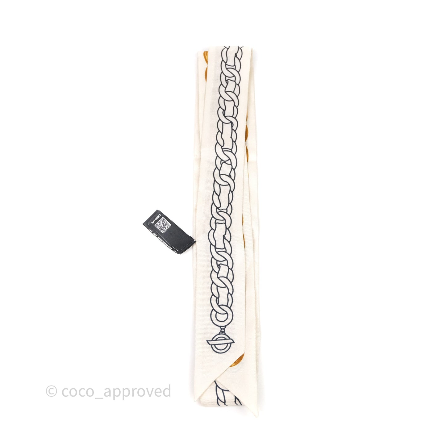 Chanel Slim Bandeau Silk Twilly Chain Pattern Ivory