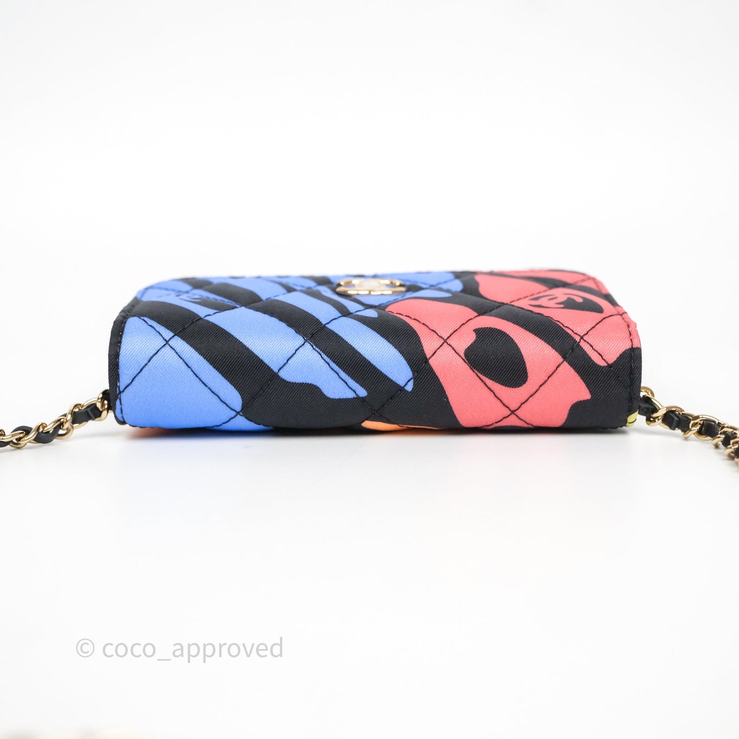 Chanel Mini Wallet With Chain CC Floral Printed Fabric Gold Hardware