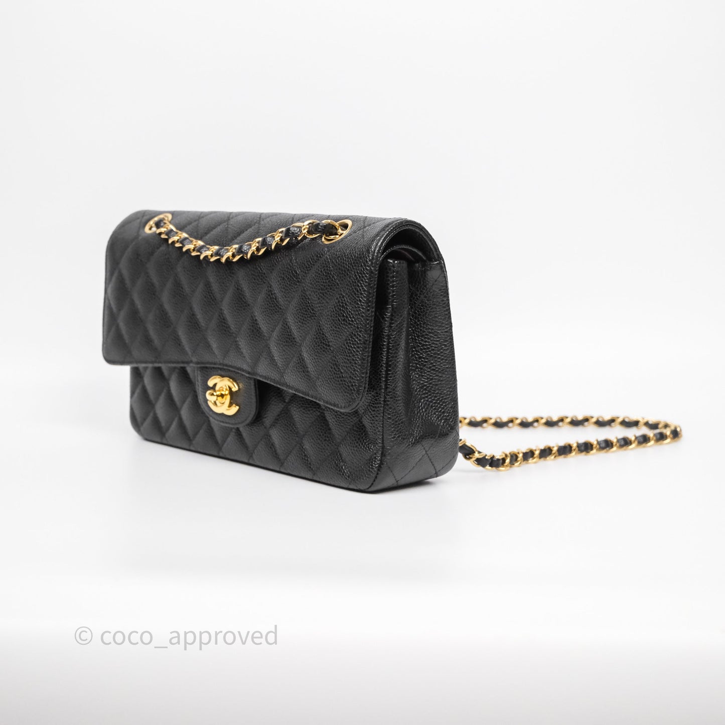 Chanel Classic M/L Medium Flap Quilted Black Caviar Gold Hardware