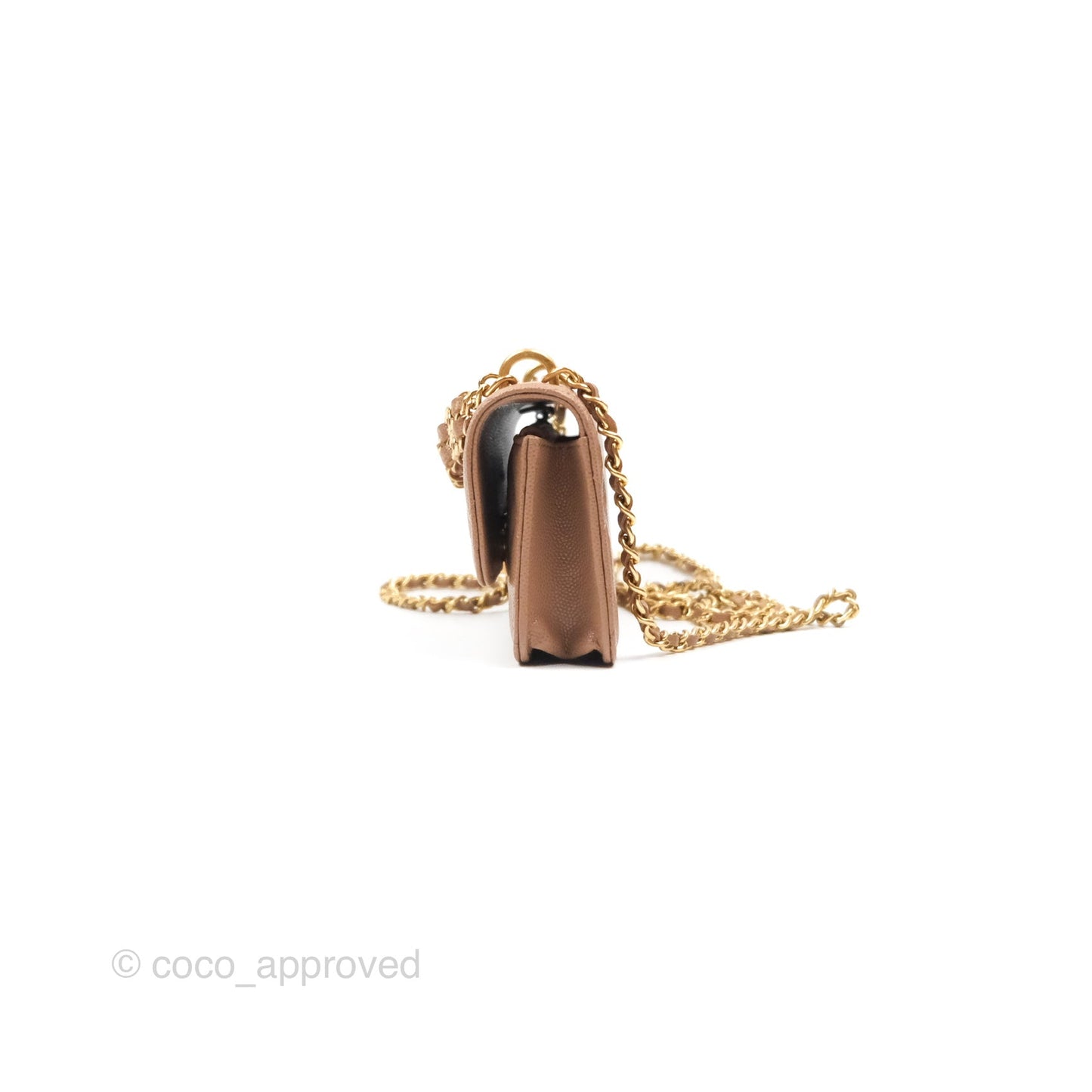 Chanel Coco First Phone Holder Dark Beige Caviar Gold Hardware 22K