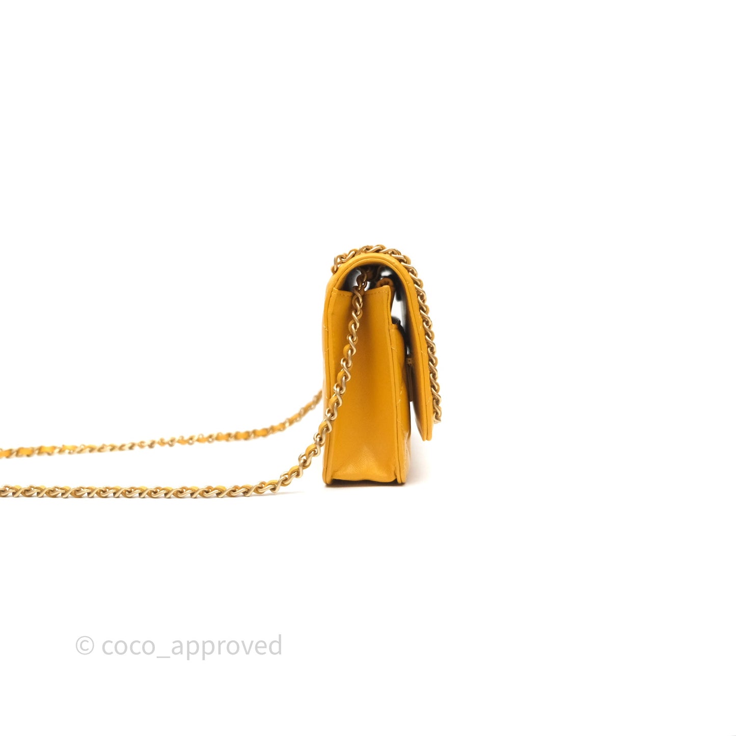 Chanel Quilted Classic Chain Around WOC Yellow Lambskin Aged Gold Hardware