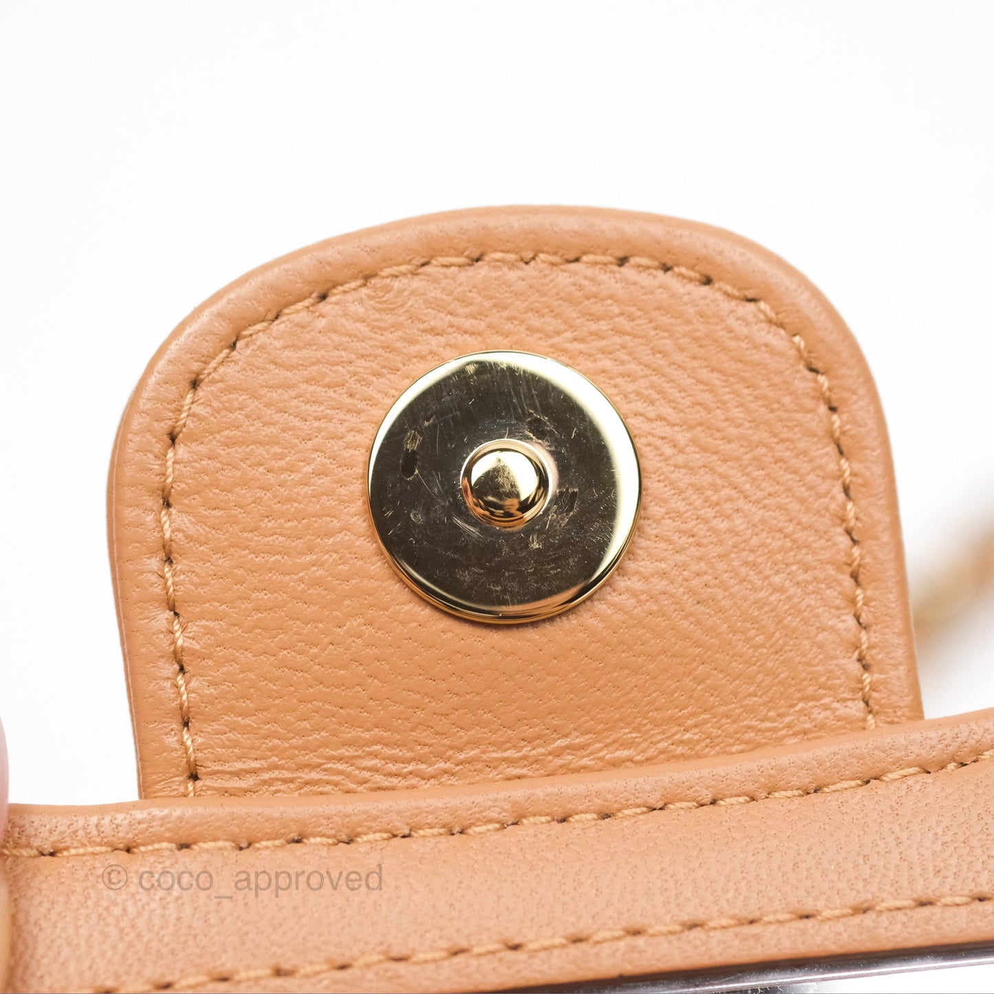 Chanel Mini Handle Clutch With Chain Caramel Lambskin Gold Hardware