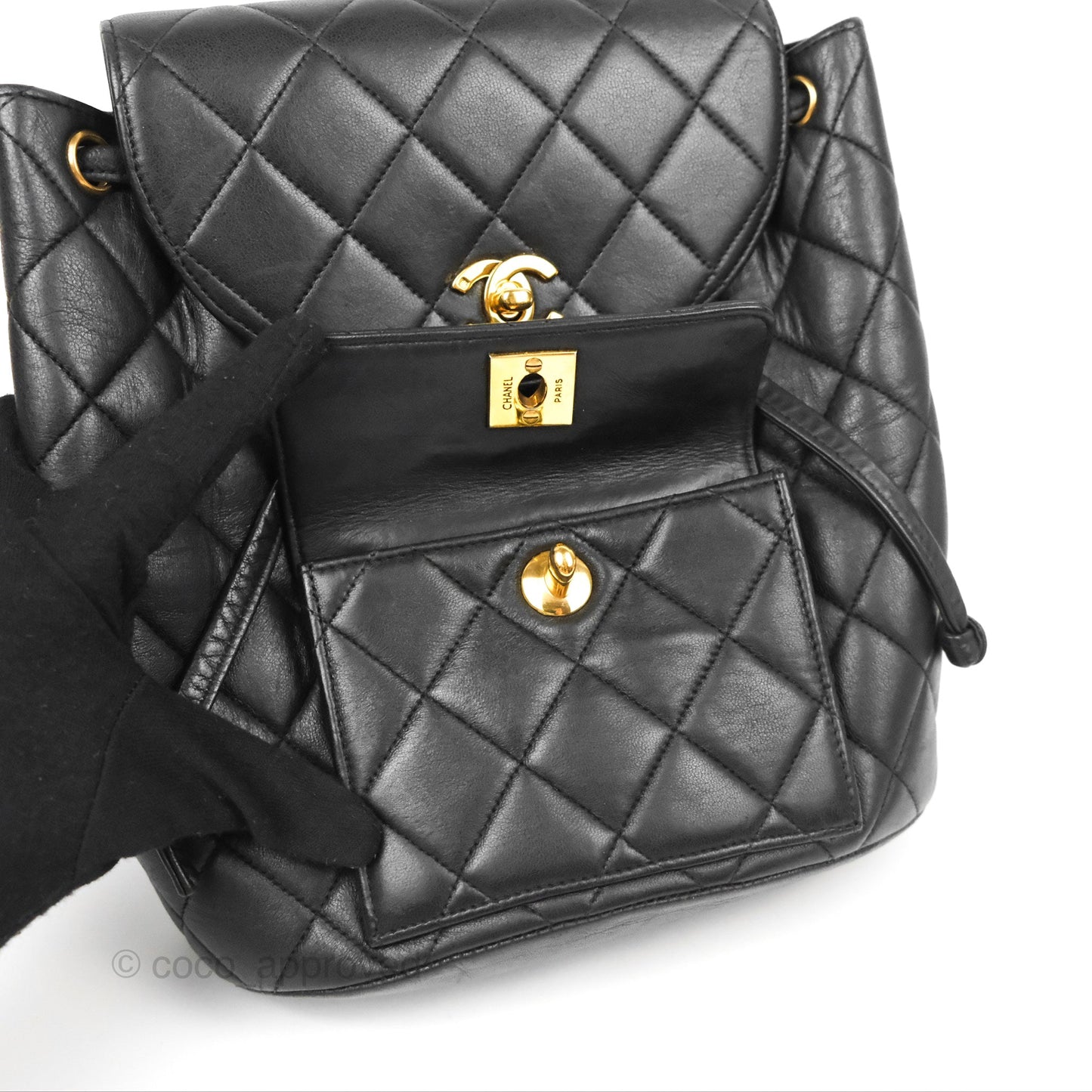 Chanel Vintage CC Duma Backpack Black Lambskin 24K Gold Hardware