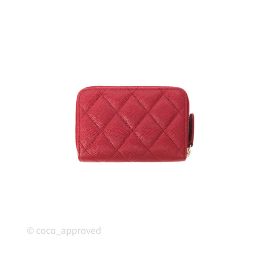Chanel Classic Zipped Coin Purse Red Caviar Silver Hardware