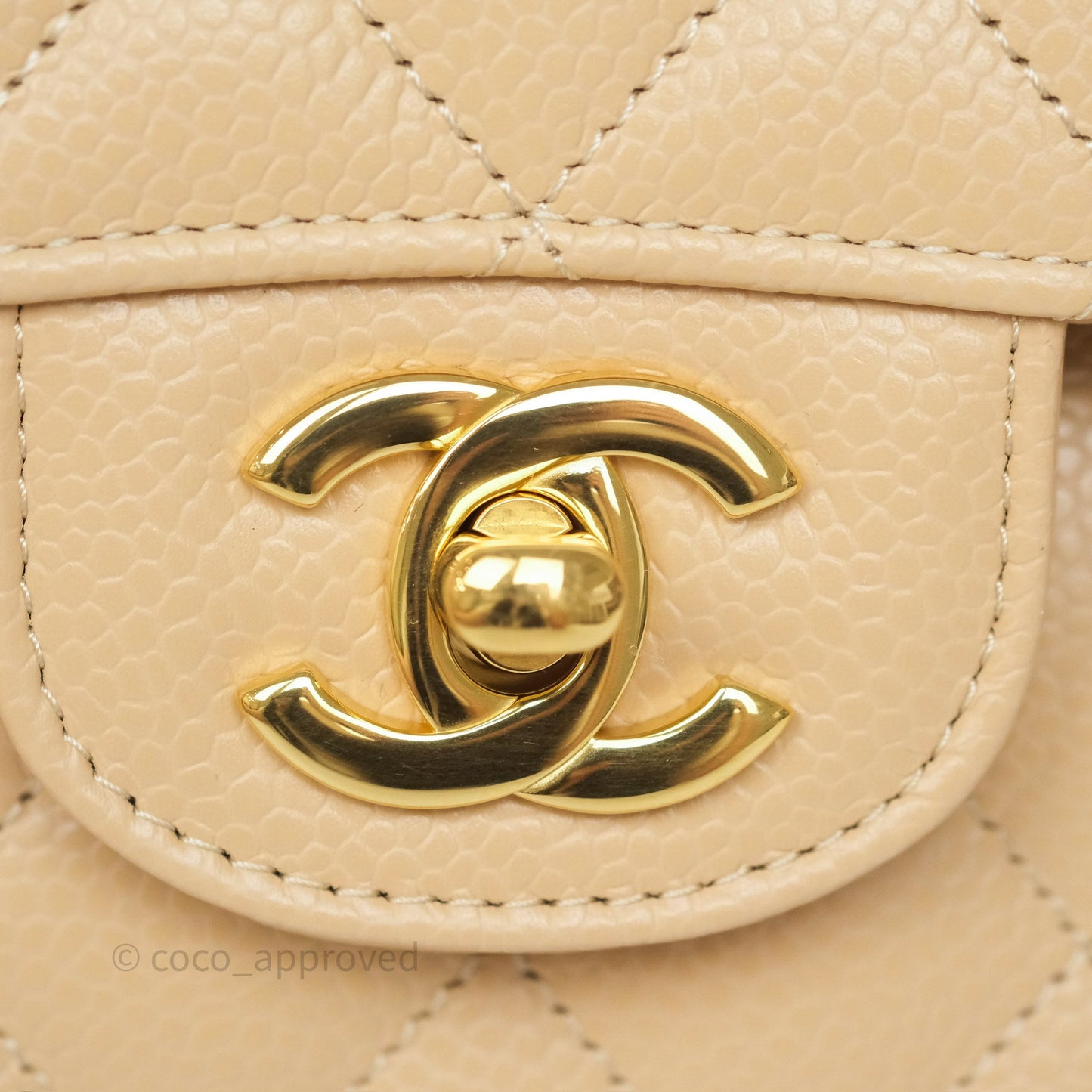 Chanel Small Classic Flap Quilted Beige Caviar Gold Hardware