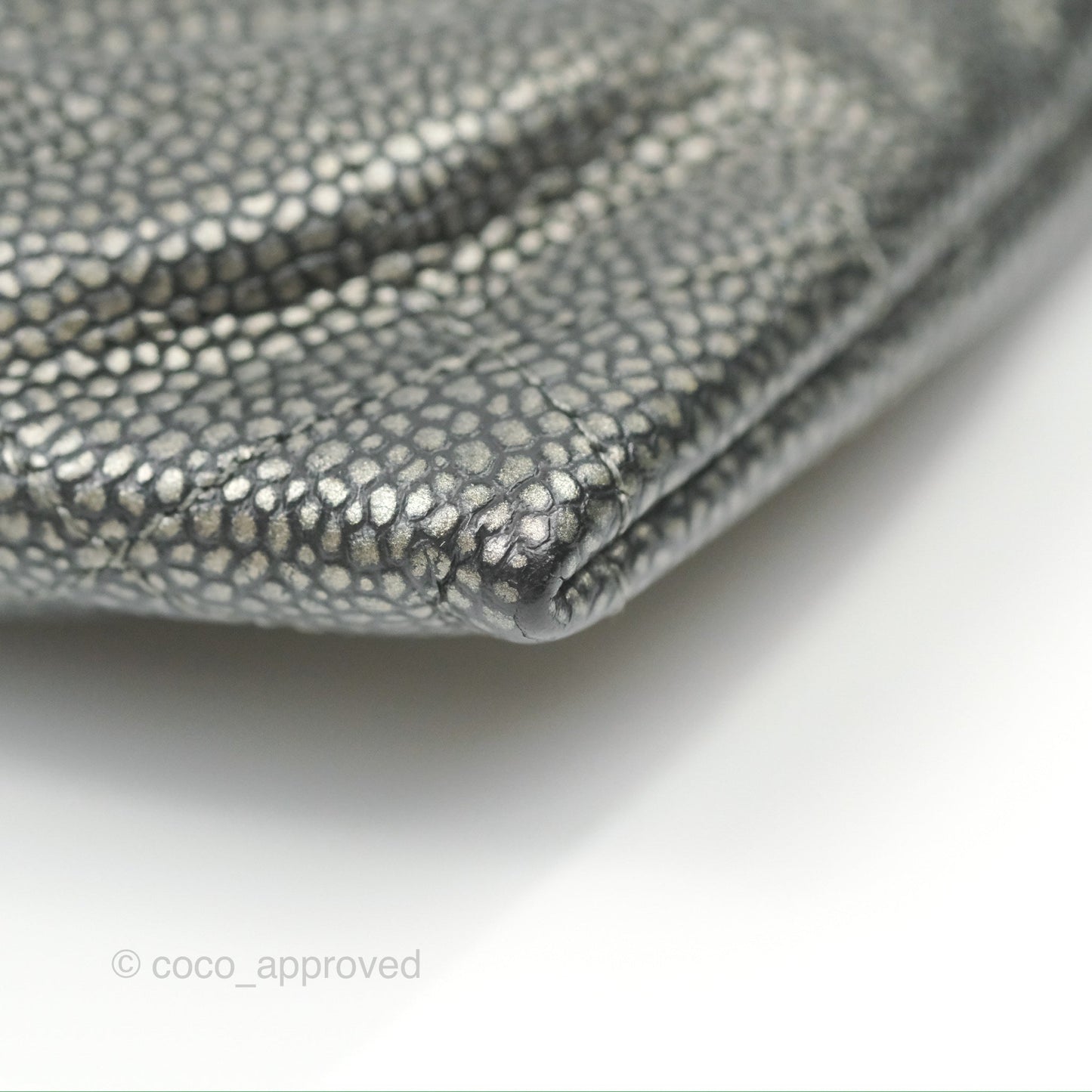 Chanel Half Moon Wallet on Chain WOC Metallic Dark Grey Caviar Silver Hardware