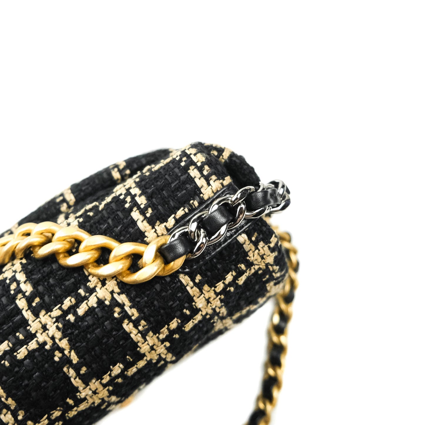 Chanel 19 Small Tweed Black and Gold Mixed Hardware