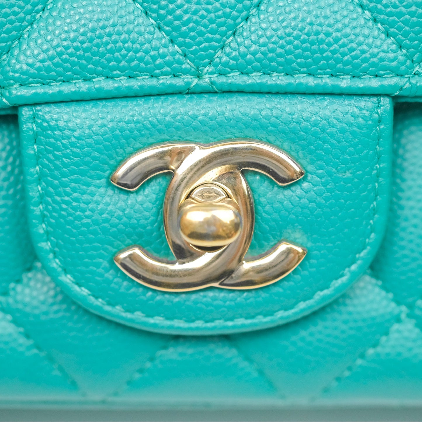 Chanel Mini Rectangular Flap Quilted Turquoise Caviar Gold Hardware