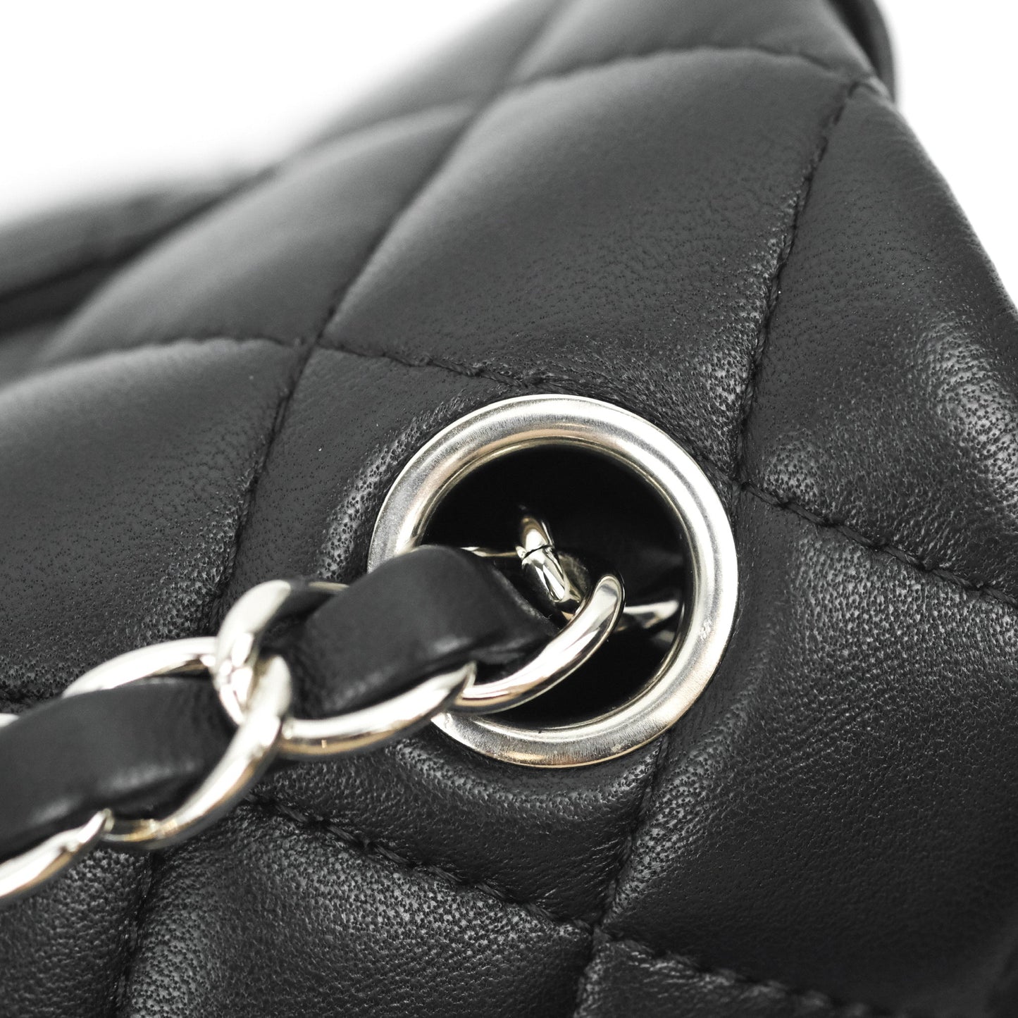 Chanel Quilted Mini Rectangular Flap Black Lambskin Silver Hardware