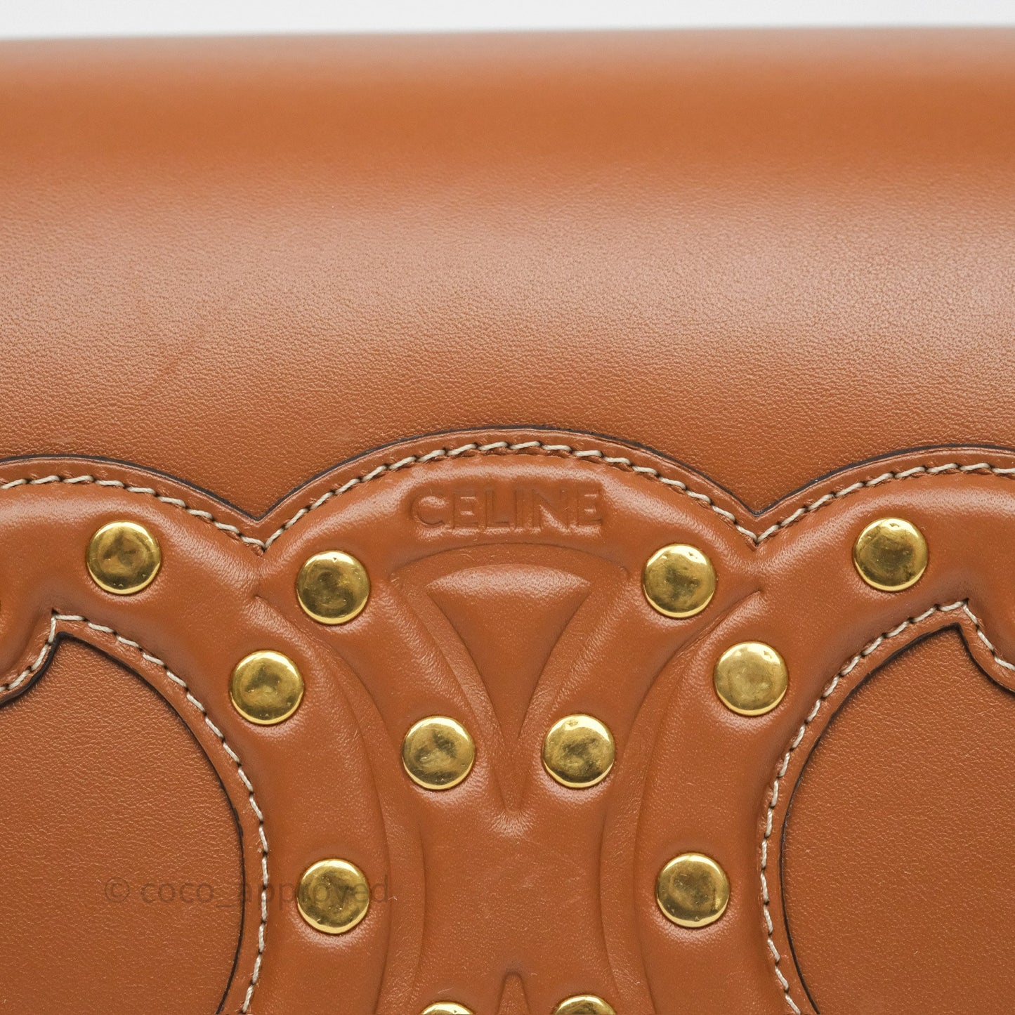 Celine Gold Studs Folco Cuir Triomphe in Smooth Calfskin Tan