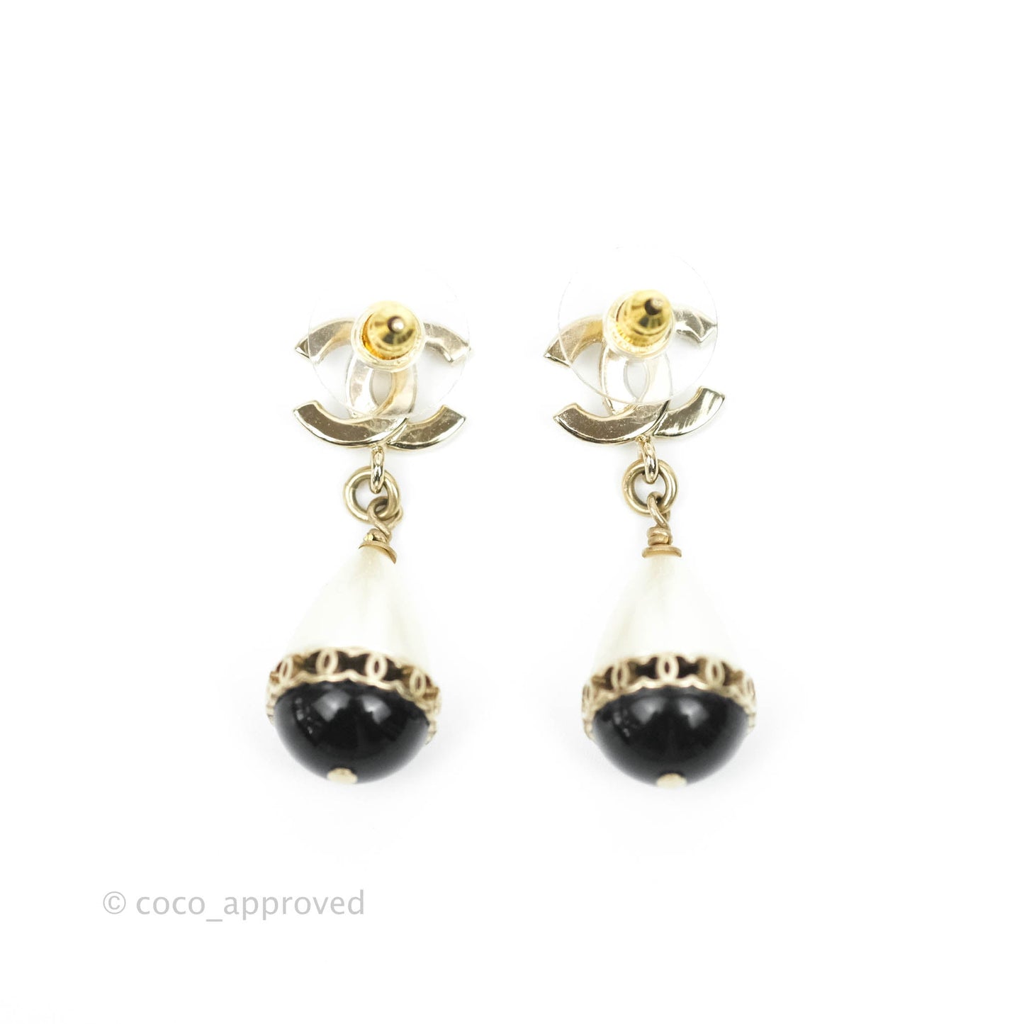 Chanel CC Rhinestone Drop Earrings Gold Tone 21A