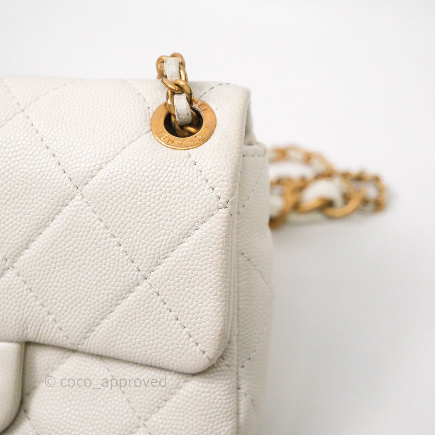Chanel Mini Flap White Caviar Bag Double Chain Gold Hardware