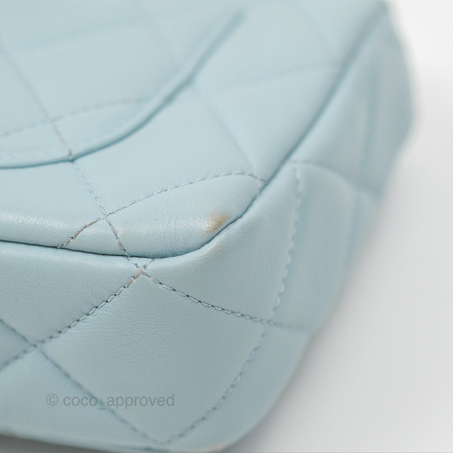 Chanel Quilted Enamel Pending CC Mini Square Flap Baby Blue Lambskin 22P