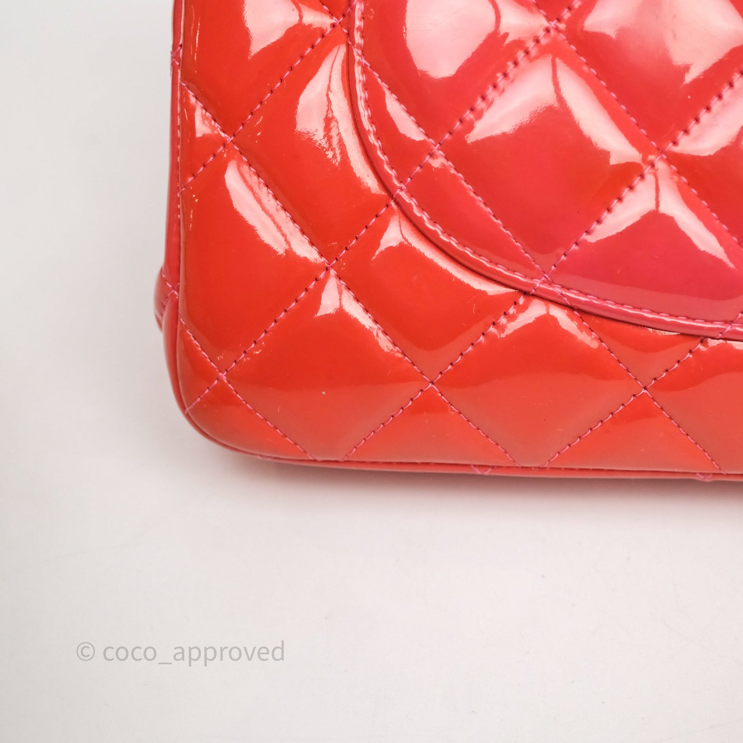 Chanel Jumbo Double Flap Red Orange Patent Silver Hardware⁣⁣
