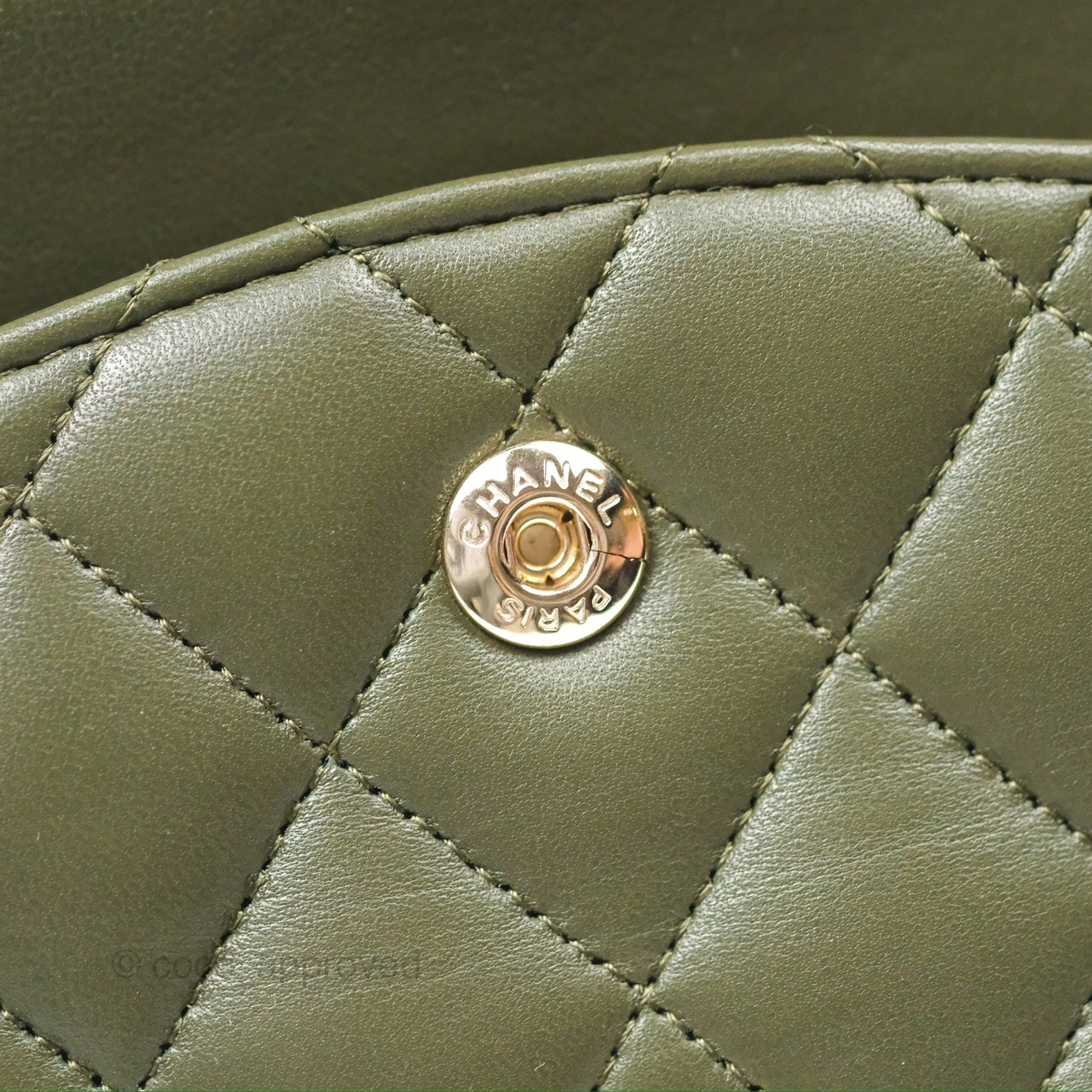 Chanel Classic M/L Medium Flap Quilted Lambskin Army Green Gold Hardware
