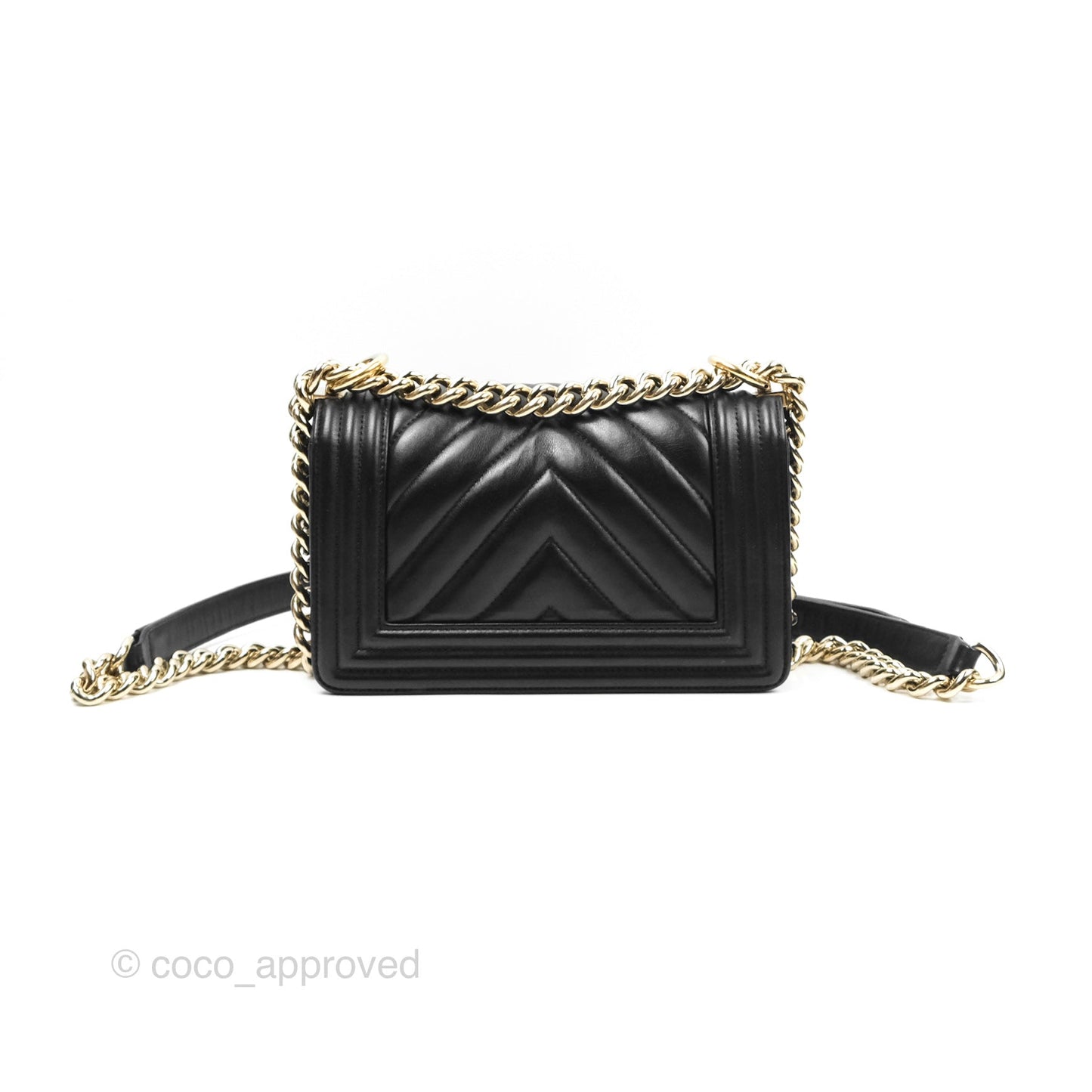Chanel Chevron Small Boy Black Calfskin Gold Hardware