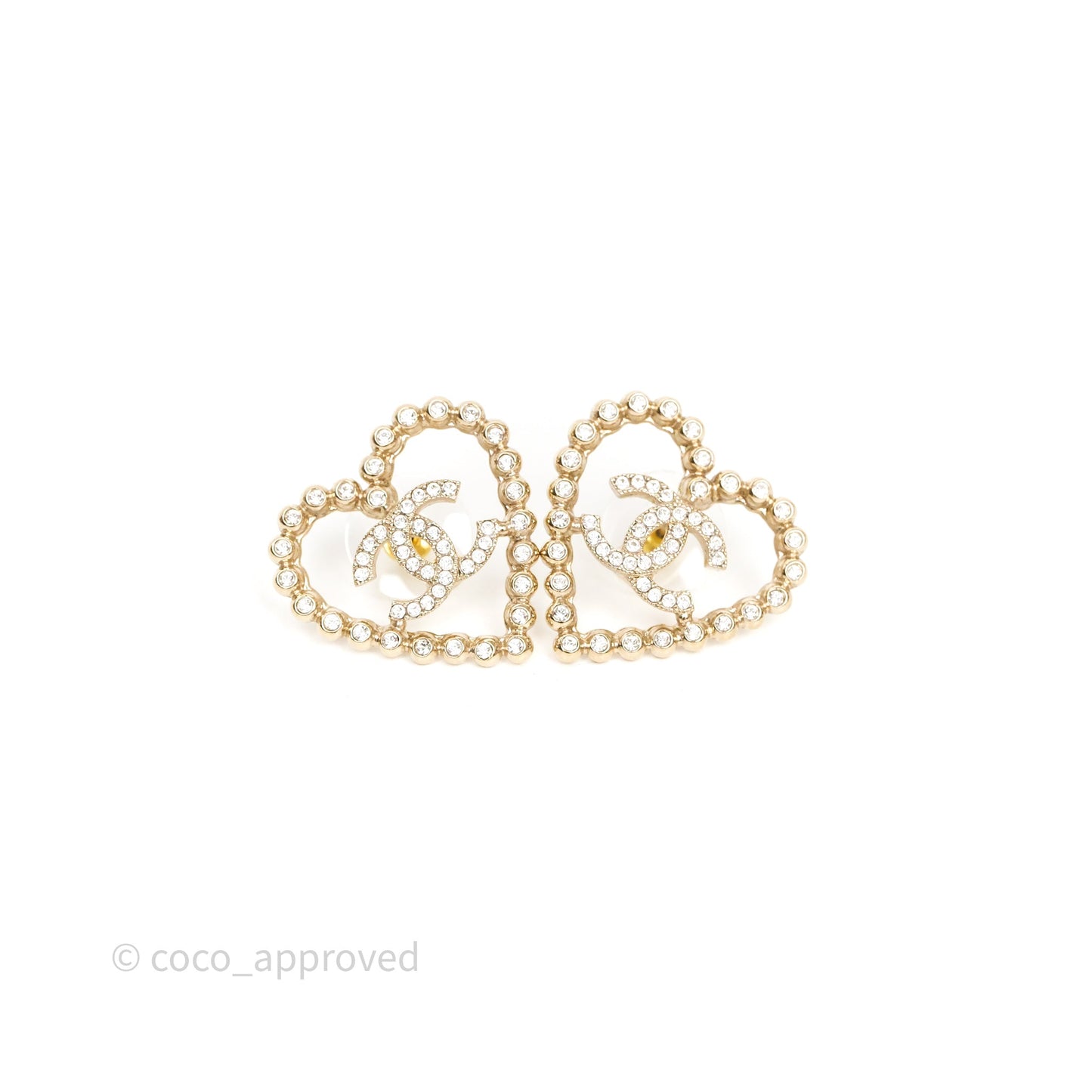 Chanel Crystal and Gold Metal CC Heart Earrings 25P