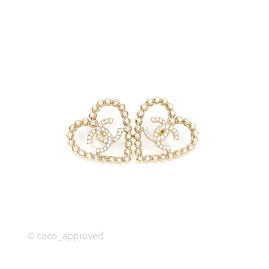 Chanel Crystal and Gold Metal CC Heart Earrings 25P