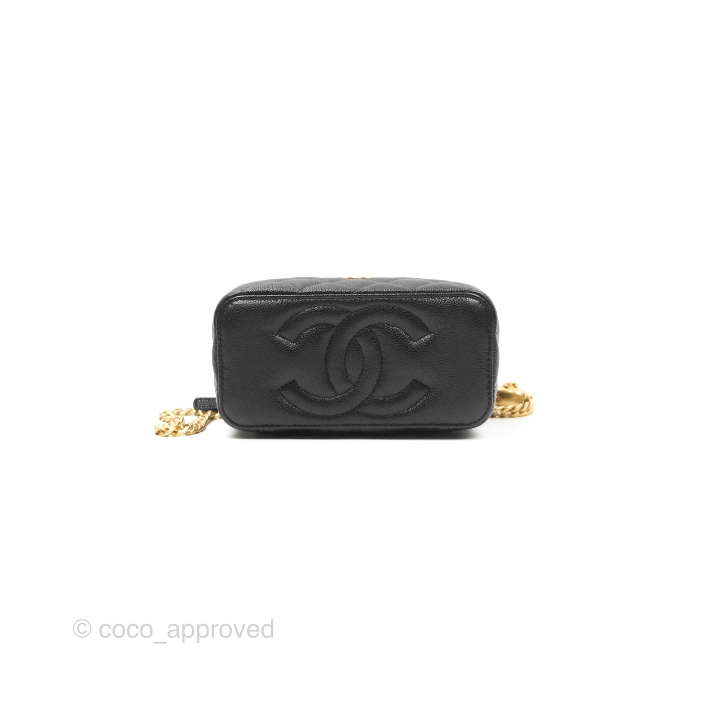 Chanel Vanity with Heart Adjustable Chain Black Caviar Aged Gold Hardware