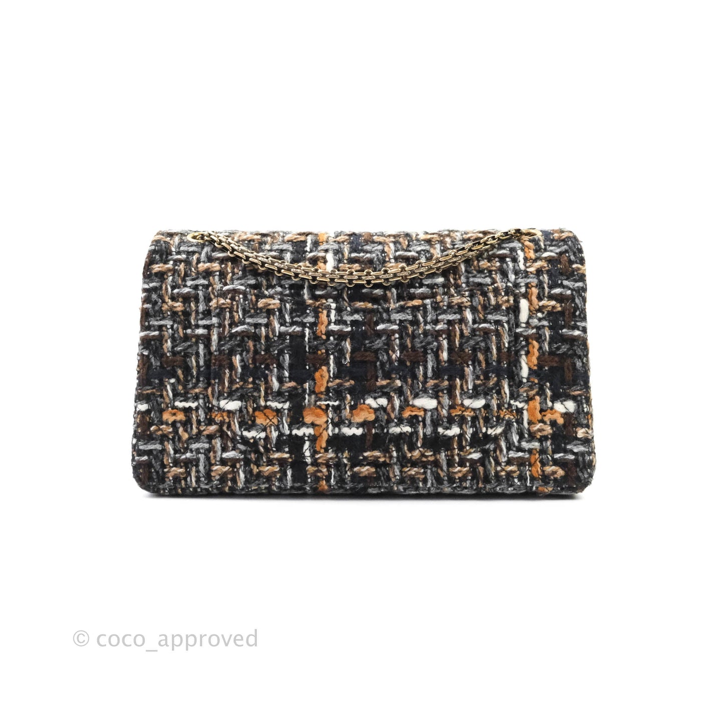 Chanel Quilted Reissue 226 Tweed Navy Brown Aged Gold Hardware