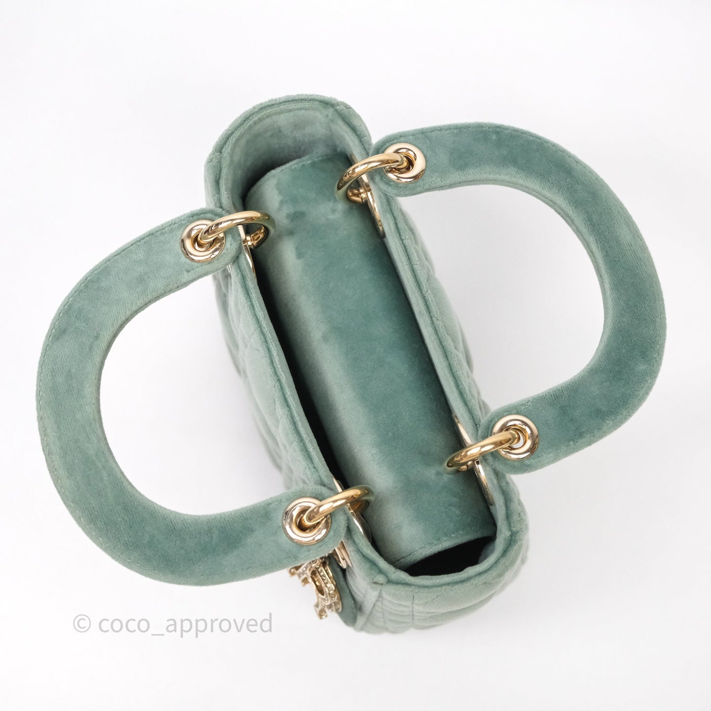 Christian Dior Mini Lady Dior Green Suede Cannage Gold Hardware
