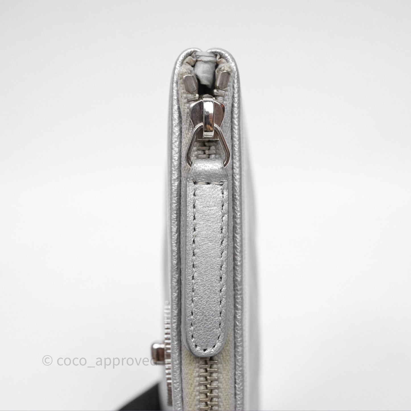 Chanel Mini Chevron Mademoiselle O Case Silver Goatskin Silver Hardware