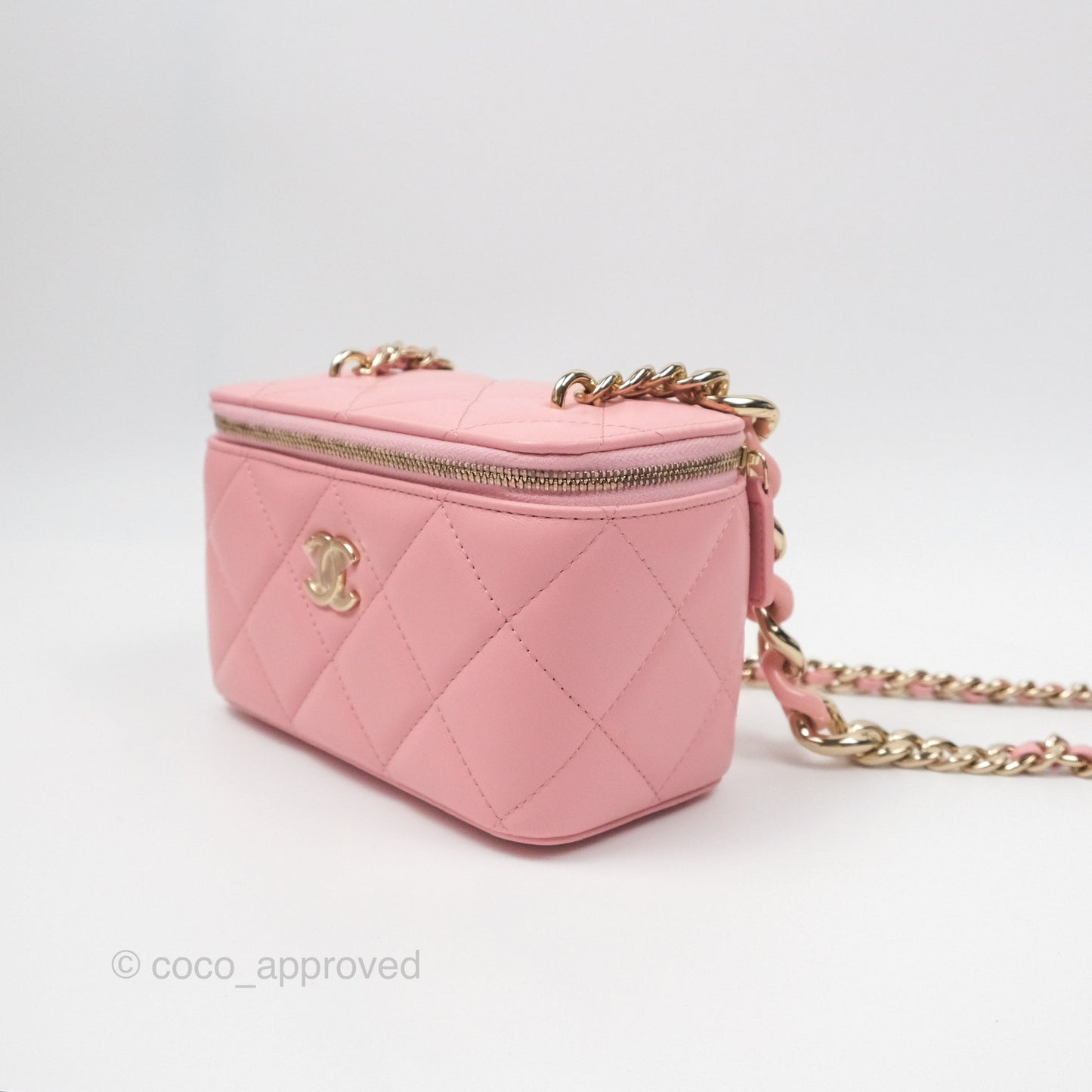 Chanel Resin Elegant Chain Vanity Case Pink Lambskin Gold Hardware