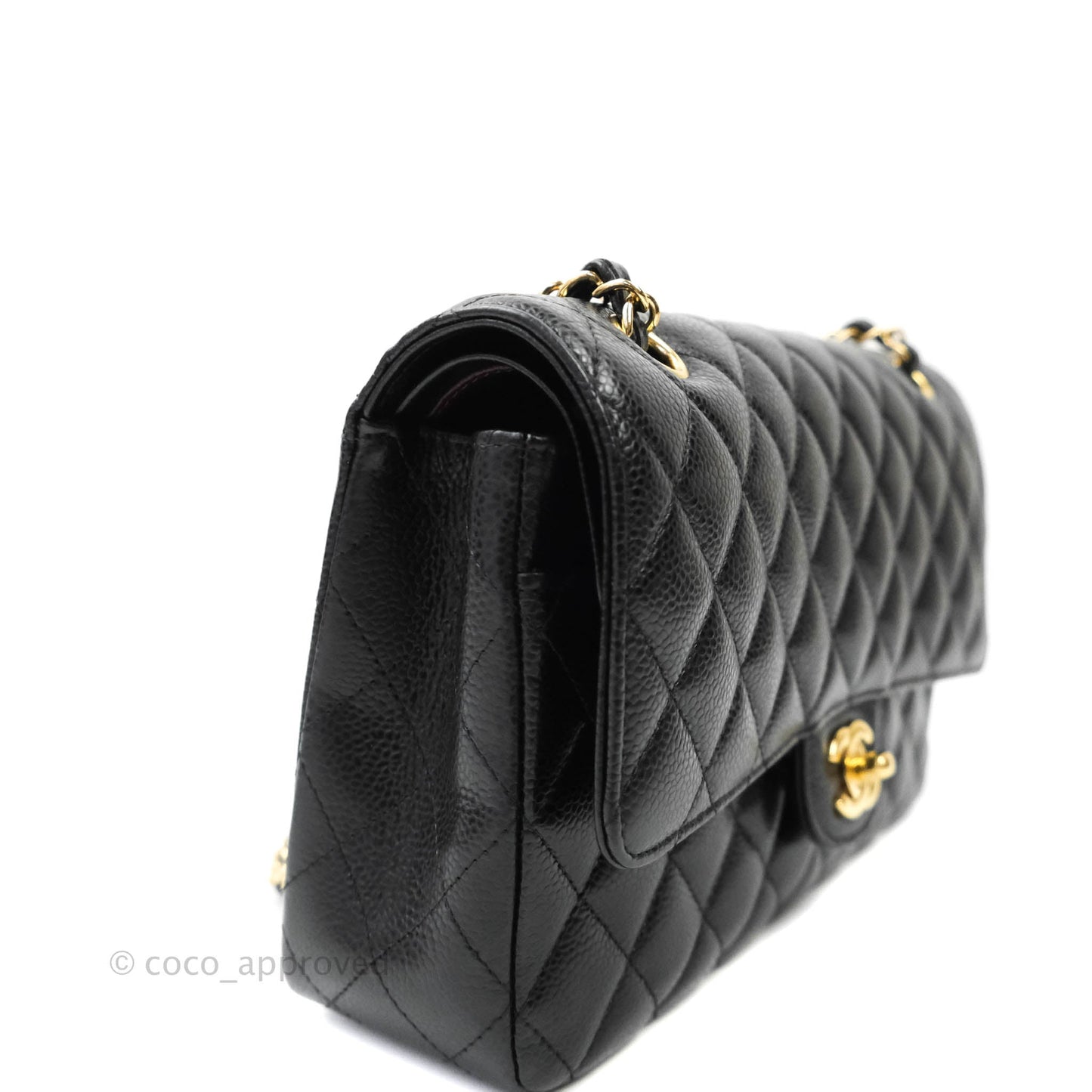 Chanel Quilted M/L Medium Double Flap Black Caviar Gold Hardware