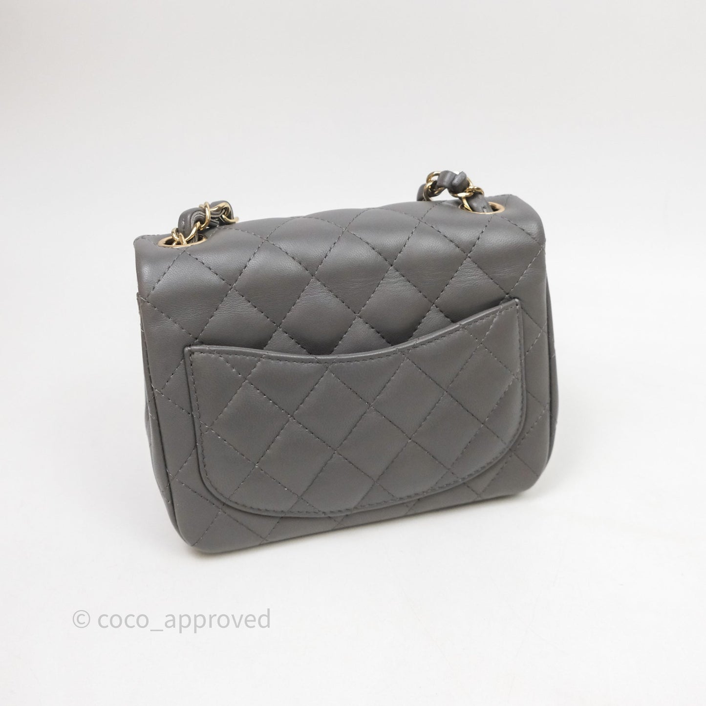 Chanel Mini Square Quilted Grey Lambskin Gold Hardware