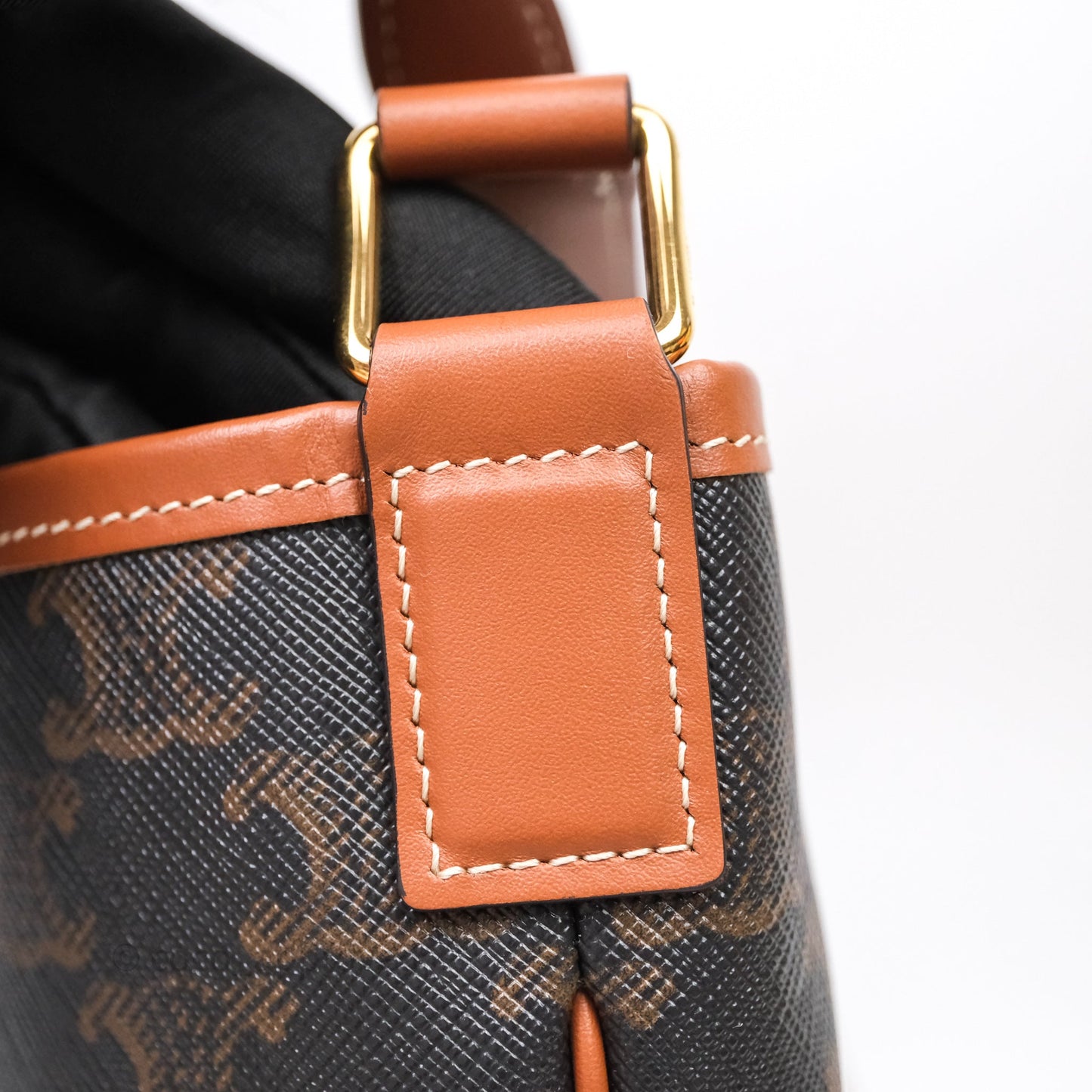 Celine Small Bucket Triomphe Canvas Tan Calfskin
