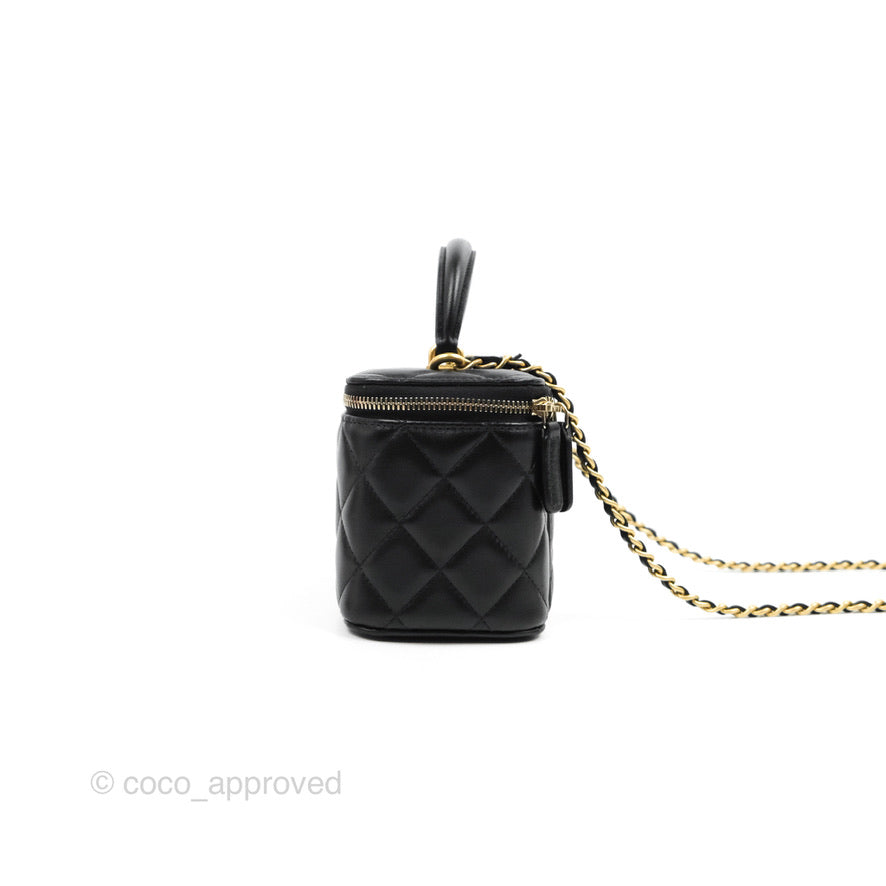 Chanel Vanity Rectangular Top Handle Black Lambskin Gold Hardware