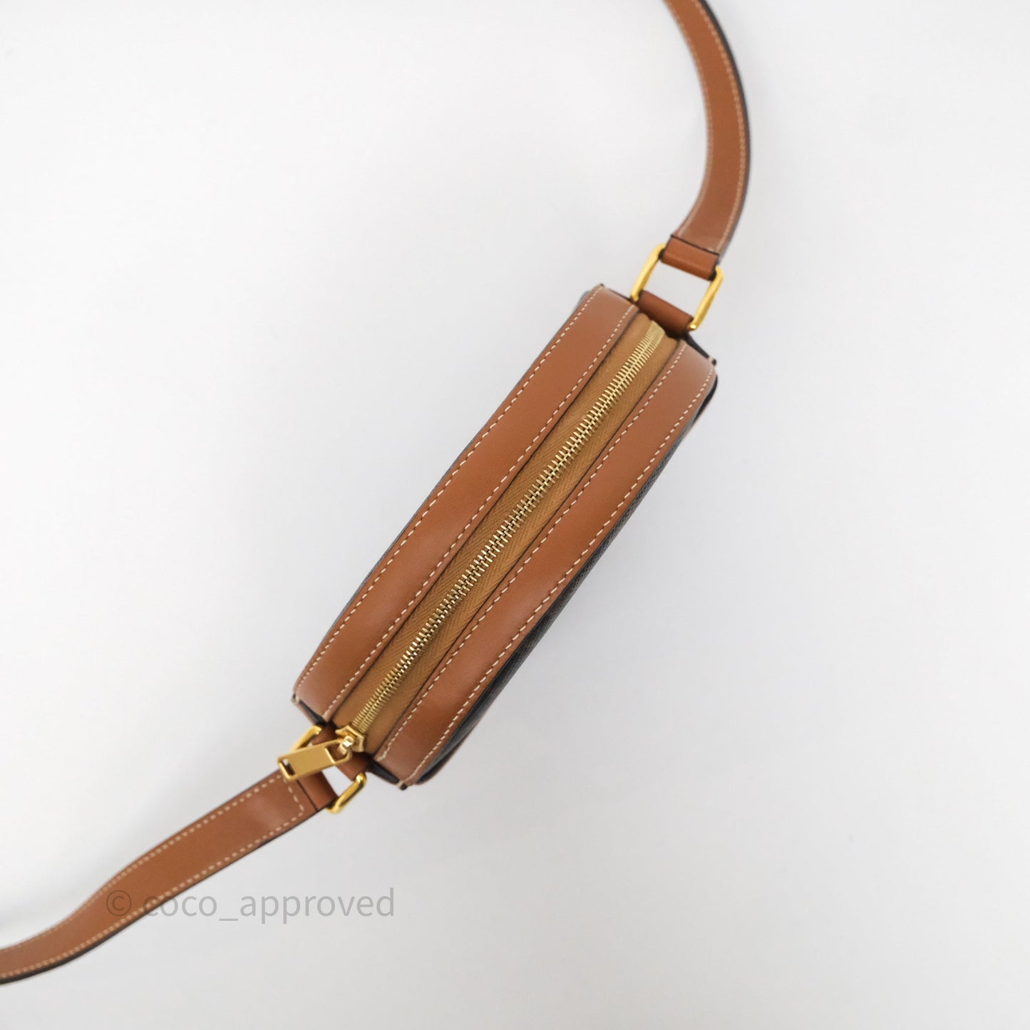 Celine Round Purse on Strap Triomphe Canvas Tan