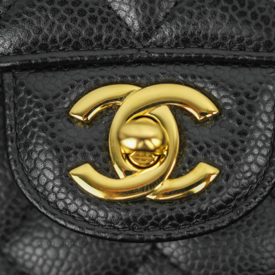 Chanel Classic Double Flap M/L Black Caviar Gold Hardware
