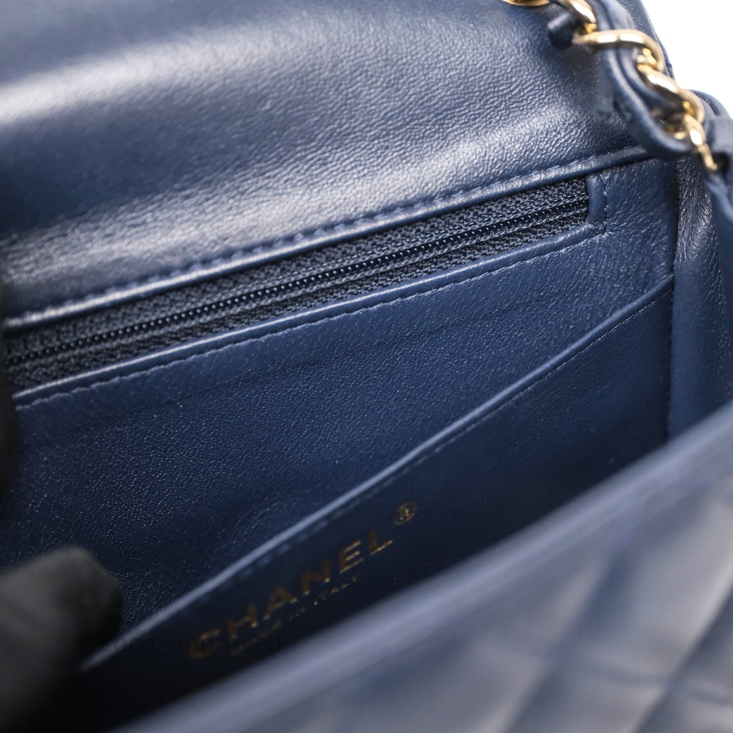 Chanel Mini Square Flap Quilted Navy Lambskin Gold Hardware