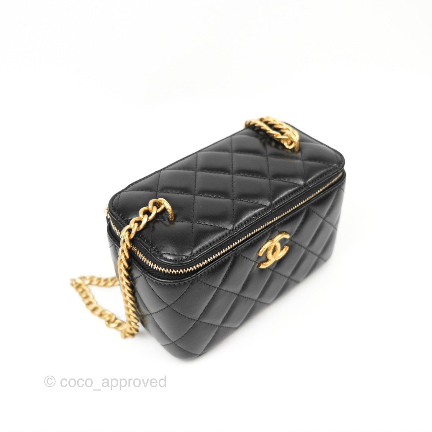 Chanel Vanity with Adjustable Chain Black Lambskin Aged Gold Hardware