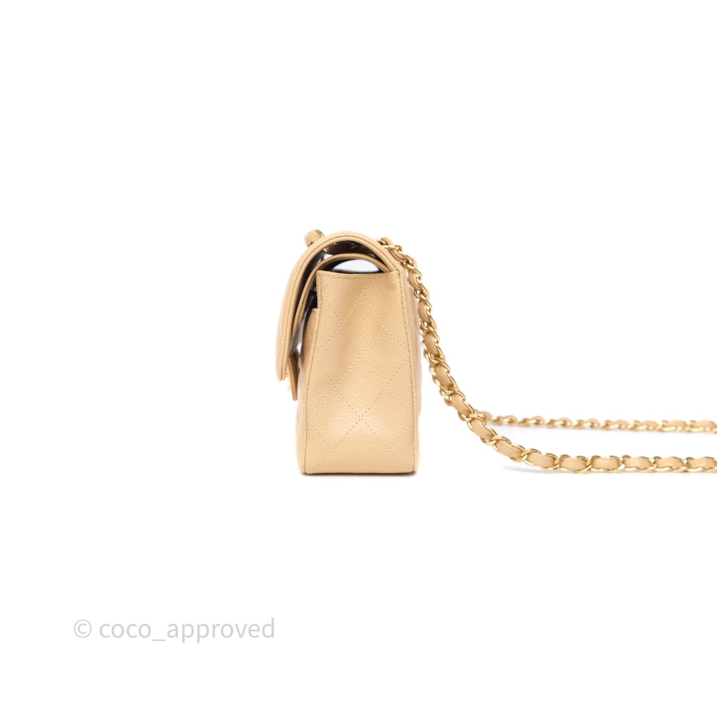 Chanel Small Classic Flap Quilted Beige Caviar Gold Hardware