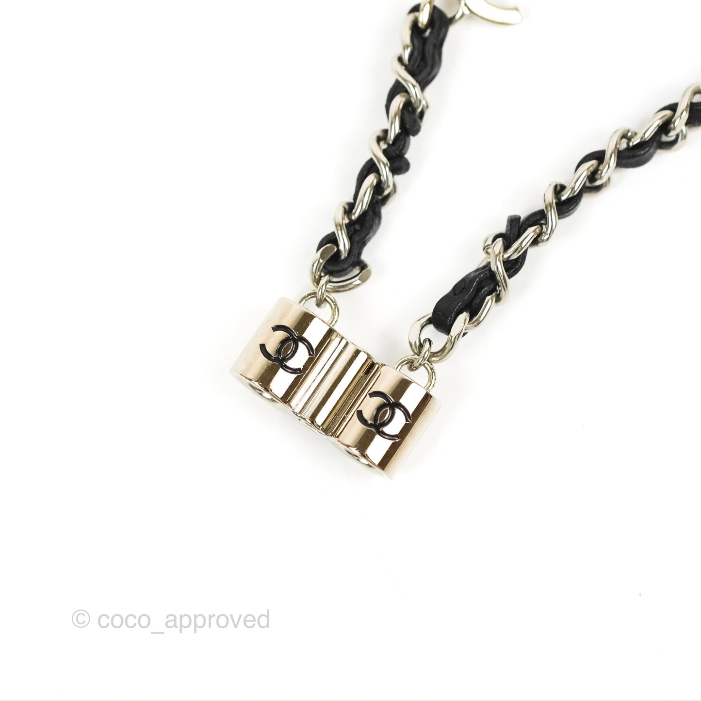 Chanel CC Woven Airpods Necklace Black Lambskin Silver Hardware