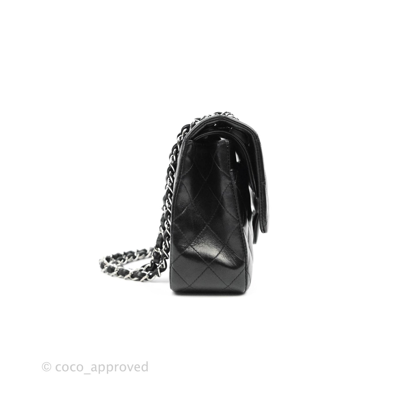 Chanel Classic M/L Medium Double Flap Black Lambskin Silver Hardware