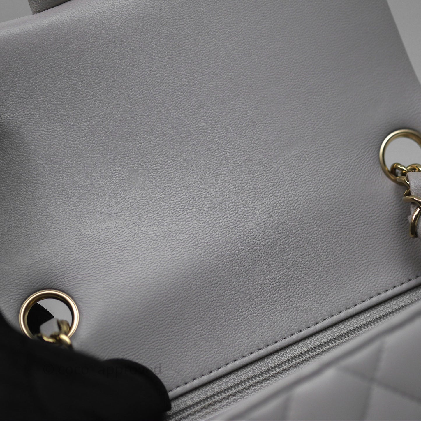 Chanel Mini Square Flap Quilted Light Grey Lambskin Gold Hardware