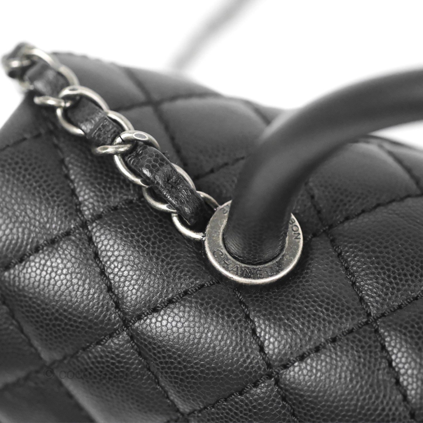Chanel Large Coco Handle Quilted Black Caviar Ruthenium Hardware