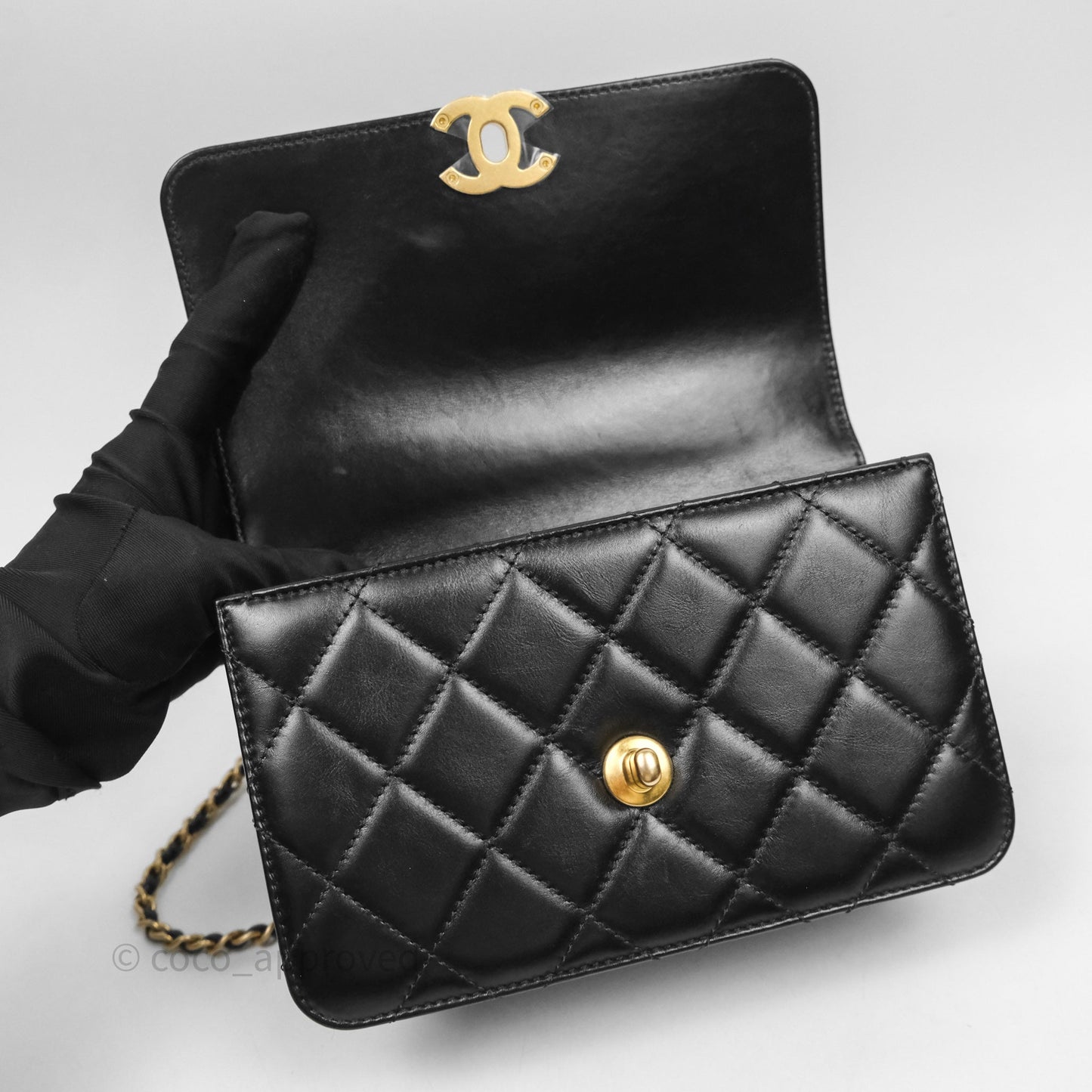Chanel Mini Perfect Fit Adjustable Chain Black Calfskin Aged Gold Hardware