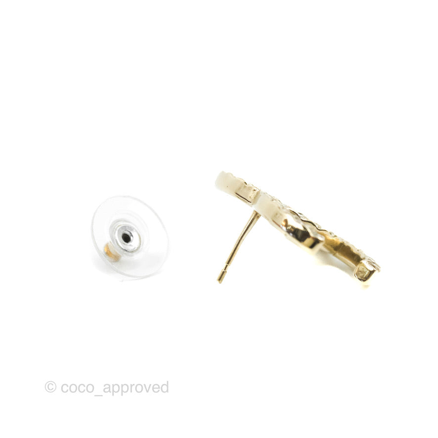 Chanel Crystal CC Earrings Gold Tone 20A