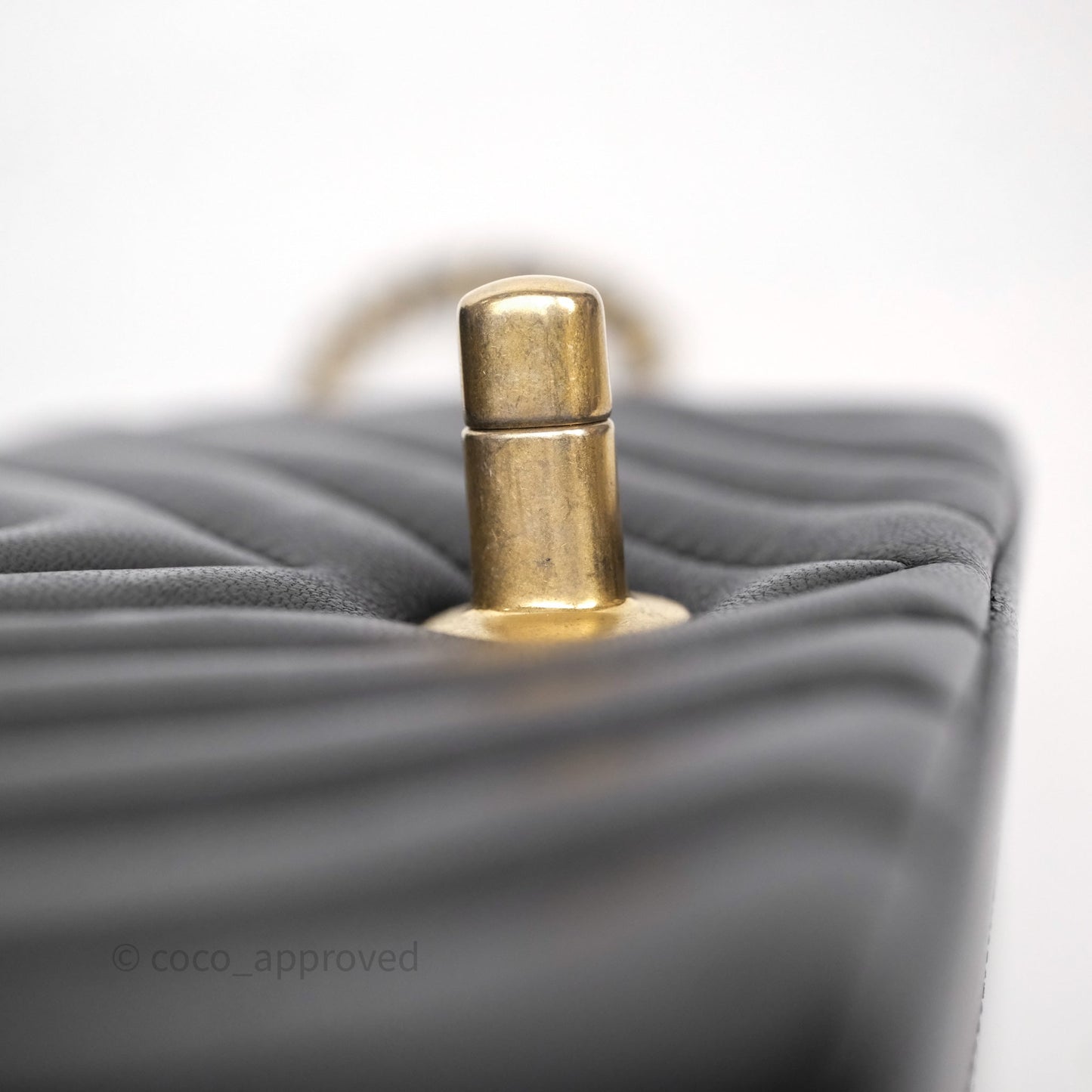 Chanel Mini Square Flap Chevron Black Lambskin Aged Gold Hardware