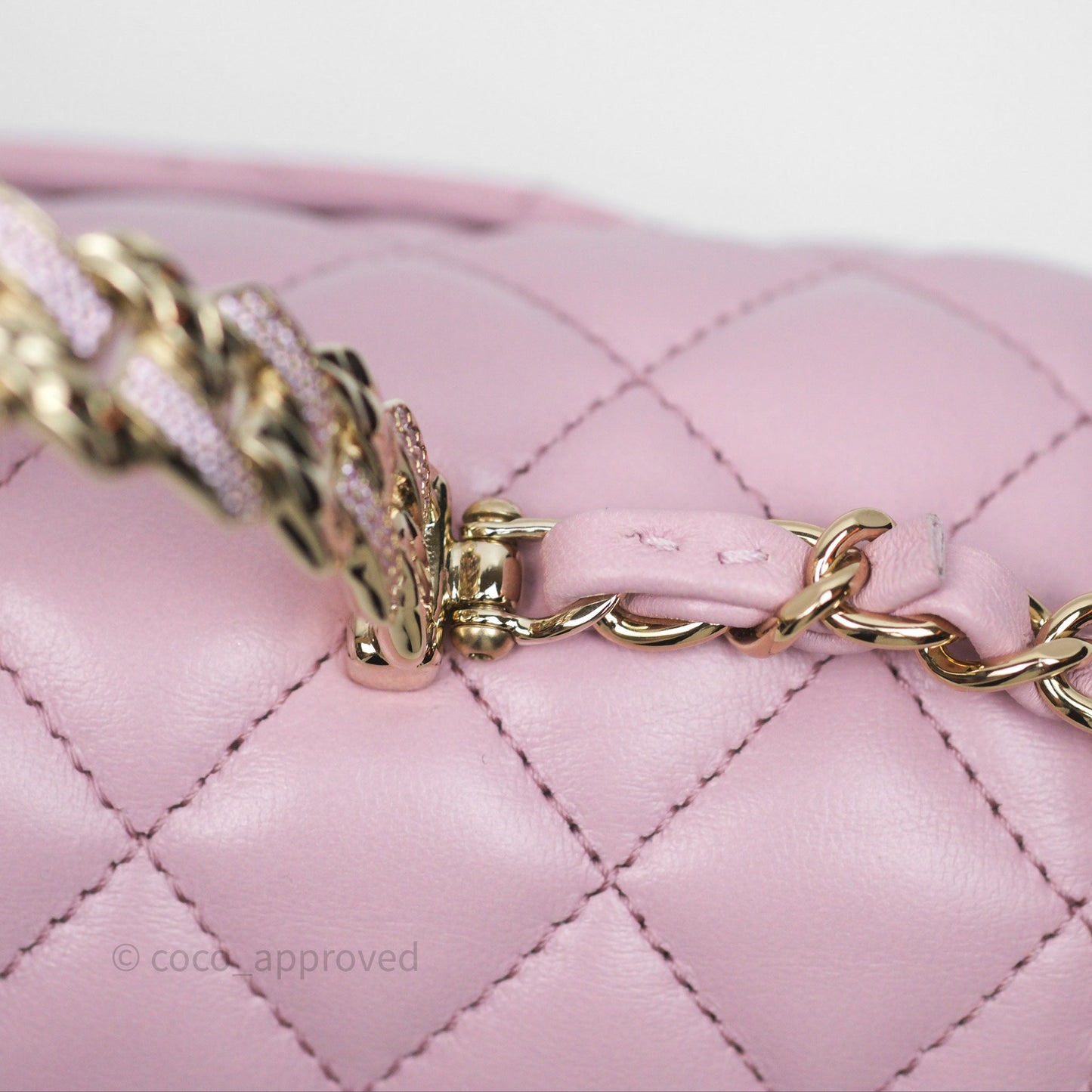 Chanel Logo Top Handle Mini Rectangular Flap Bag Pink Lambskin Gold Hardware