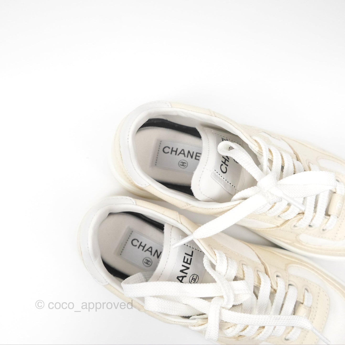 Chanel Ivory Beige White Sneakers Size 37.5
