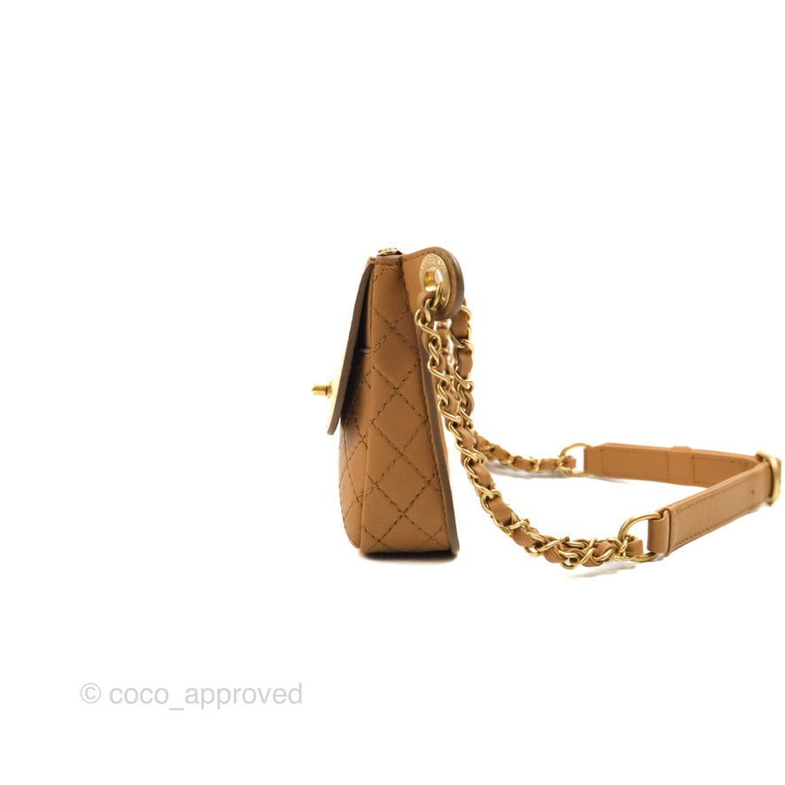 Chanel Flap Waist Bag with Leather & Tweed Coin Purses Dark Beige Calfskin